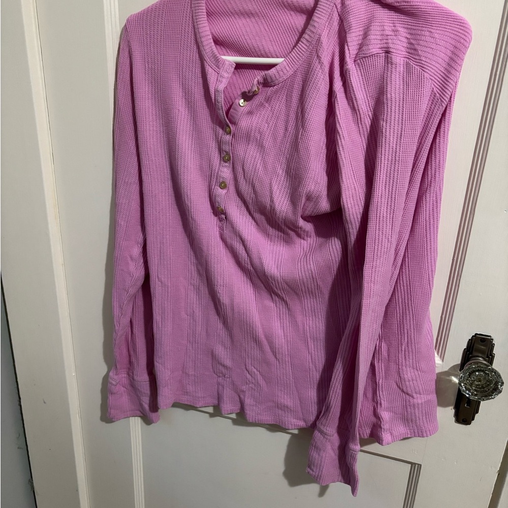 American Eagle Outfitters Pink Ribbed Long Sleeve Henley